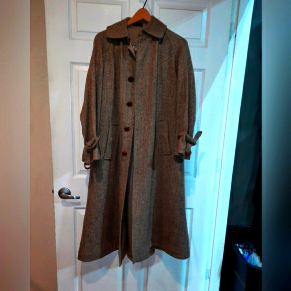 Womens vintage Cesarani houndstooth fabric Trench Coat size large - Picture 1 of 8